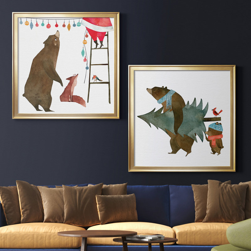 Wild Christmas I - ensemble de 2 reproductions d'art encadrées, H 30,5 po x l 61 po x P 1,5 po, Toile encadrée d'or