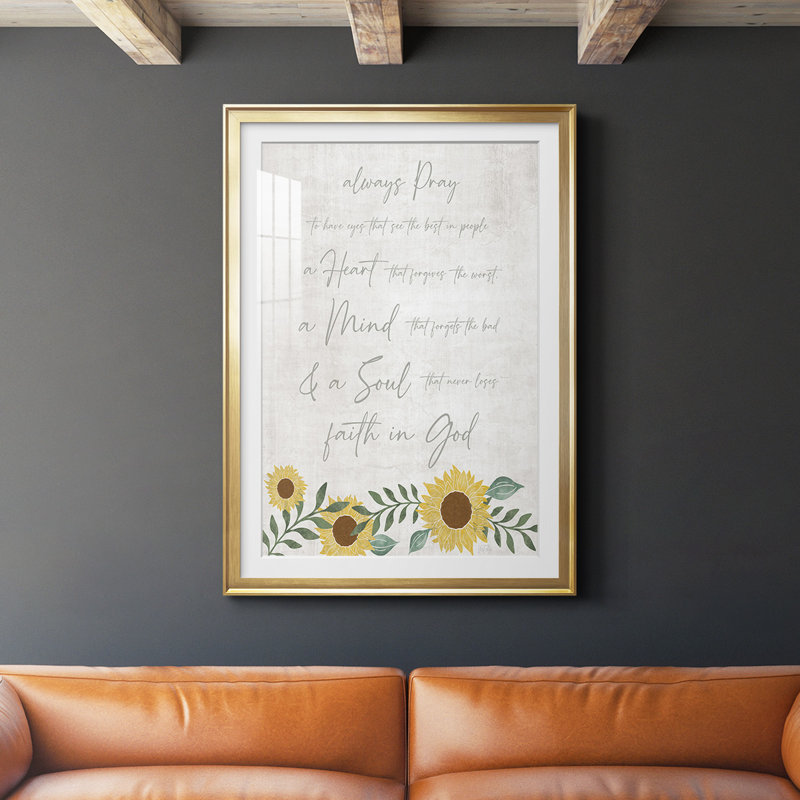 «Always Pray», reproduction encadrée de qualité supérieure - prête à être accrochée, Or, H 42,5 po x l 30,5 po x P 1 po