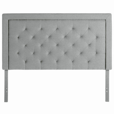 Upholstered Adjustable Height 51.3"–59.1" Headoard with Square Border and Diamond Tufting, Stone, Queen