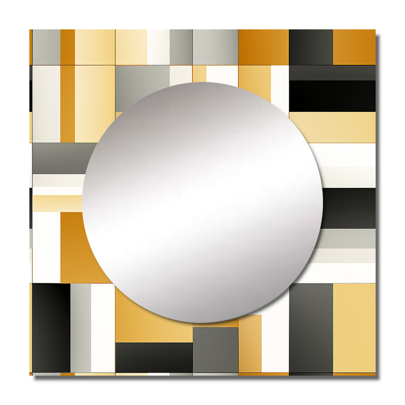 Taupe géométrique Blocks Harmony - art moderne carré de miroir mural de salon, 23 po x 23 po