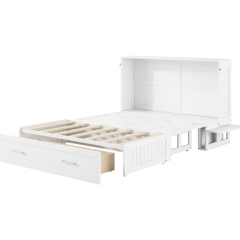 Lit blanc pour grand lit avec tiroir de rangement et tablette pratique, format pratique