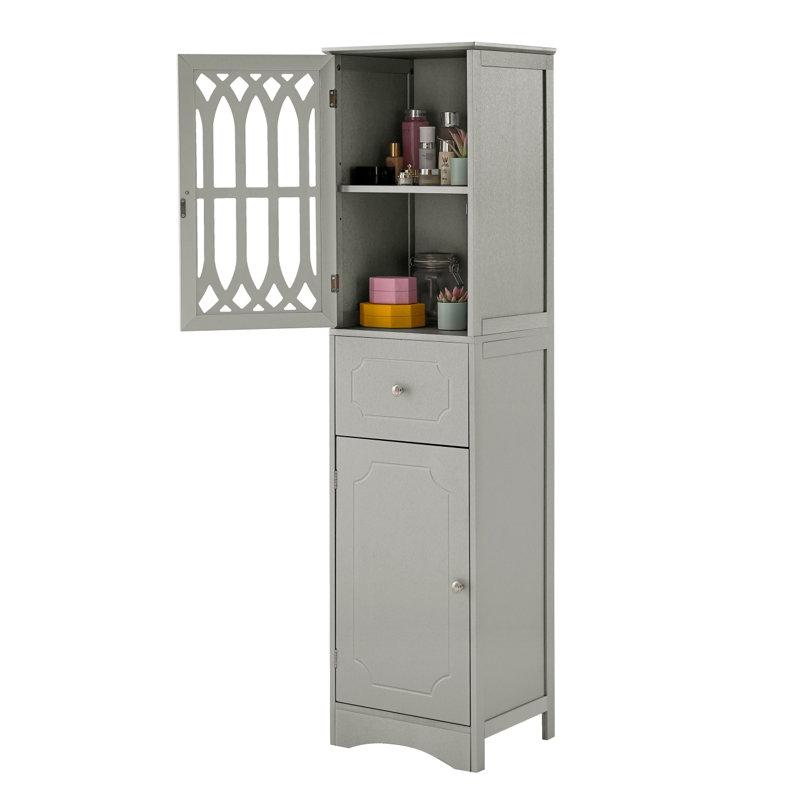 Grande armoire de salle de bain avec tiroir et portes avec tablette réglable pour la salle de bain, Gris