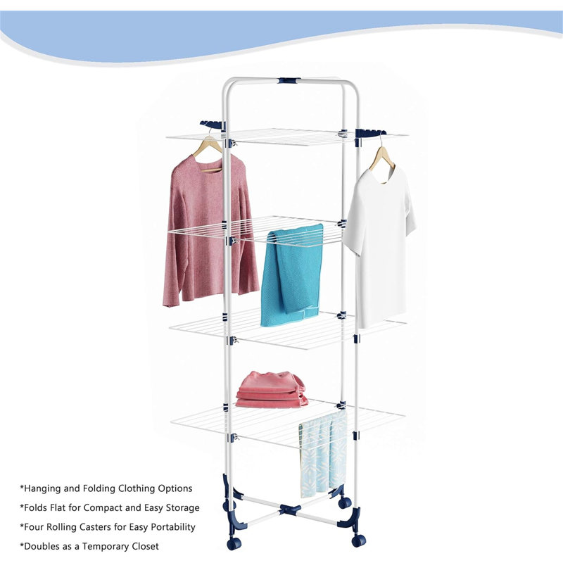 4-Tiered Collapsible Laundry Drying Rack - Wheels Included