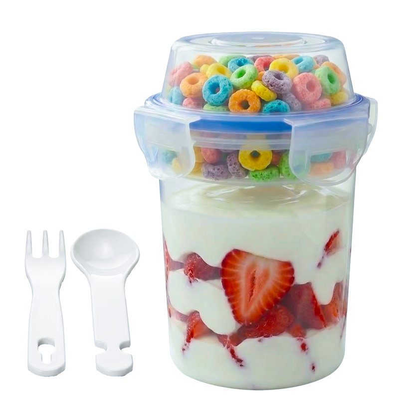  480ml Airtight Cereal Storage Container With Separate Topping Cup Leak-resistant Clip-lock Lid Stackable Snack & Yogurt Cup For On-the-go Breakfast Travel School Office & Daily Use