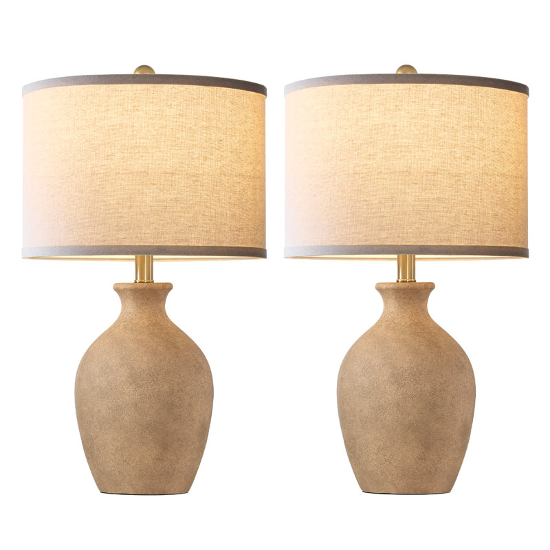 Lampes de table en céramique vieillie de 61 cm (24 po) avec abat-jour en lin, style campagnard, comprenant 2 ampoules DEL (ensemble de 2)