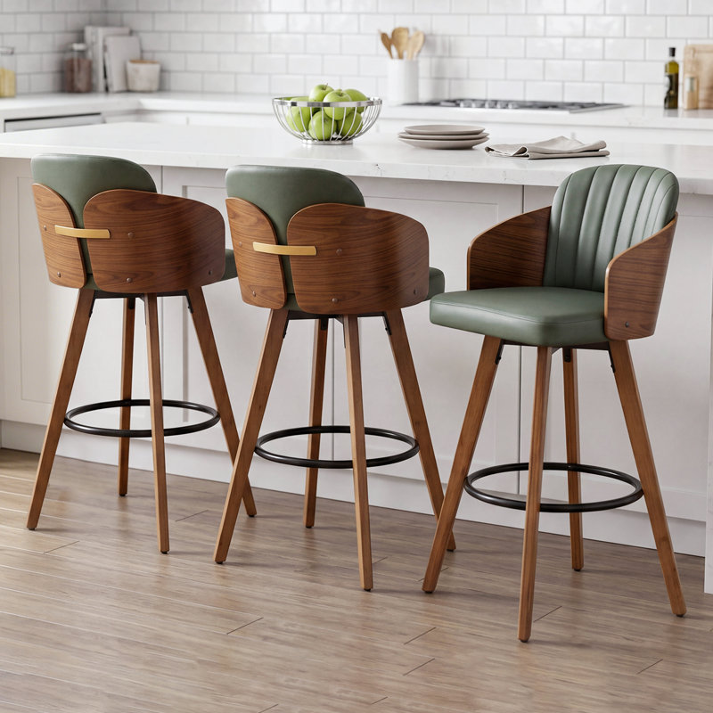 Tabourets de comptoir pivotants revêtus de similicuir avec structure en bois, Black