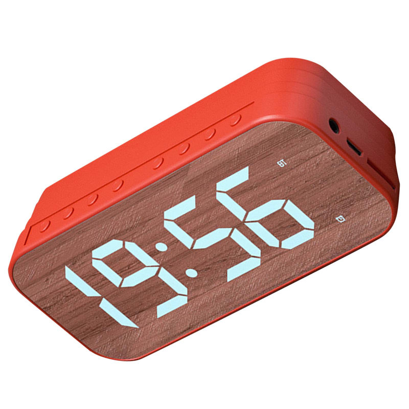 Réveil numérique Bluetooth avec affichage miroir, idéal pour la chambre ou le bureau (rouge)., Red