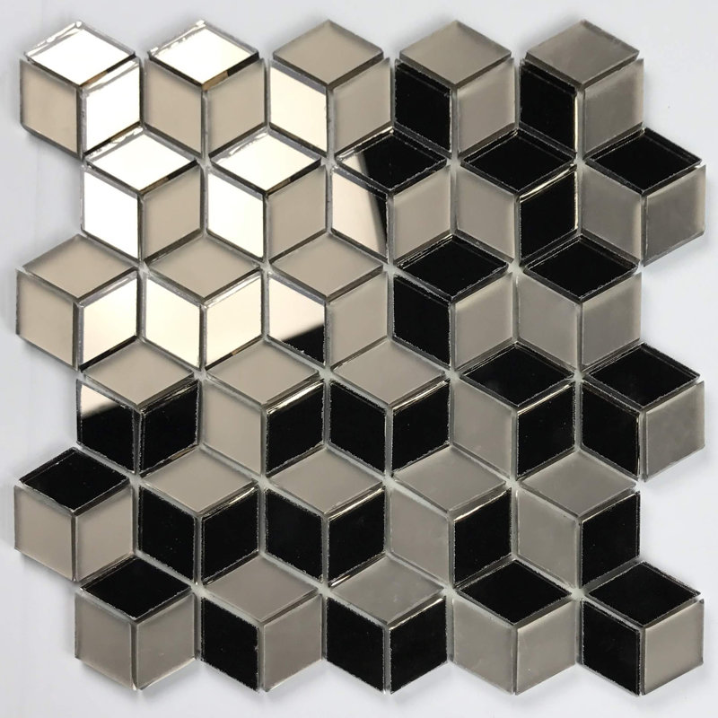 Musico 1.625 in. x 1.875 in. Multifinish Glass Mirror Straight Edge Diamond Cubed Mosaic Decorative Kitchen & Bathroom Wall Tile
