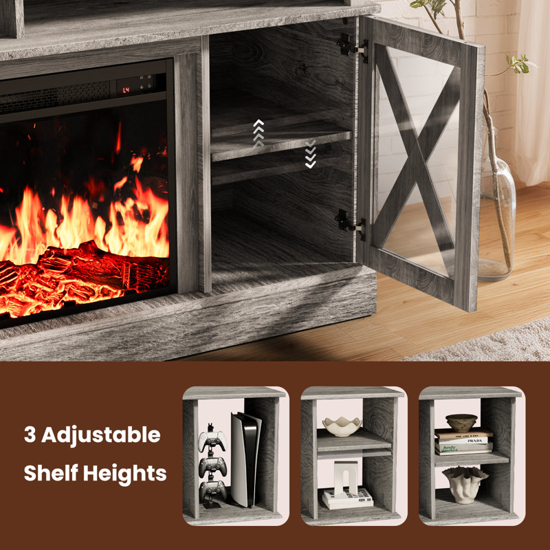 Jinora Farmhouse TV Stand For TVs Up To 70" With Electric Fireplace Included