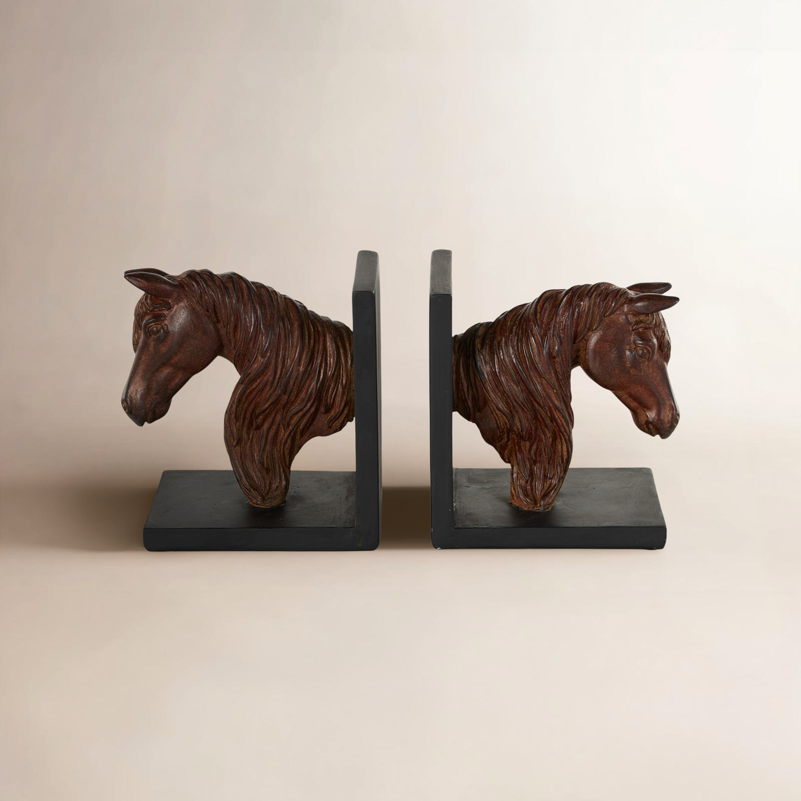 Cole And Grey Resin Head Horse Decorative Bookends With Black Stands