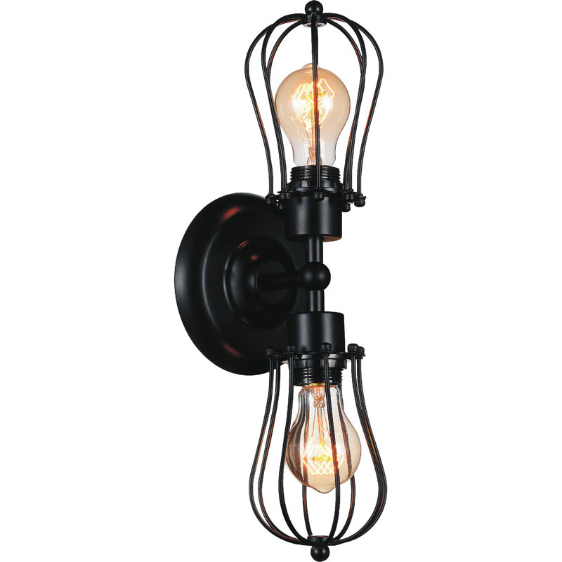 Thomas 2-Light Wall Sconce – Black Industrial Metal Cage Fixture