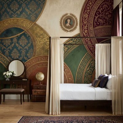 Neoclassical Wallpaper Medallion Damask Removable Wall Decor