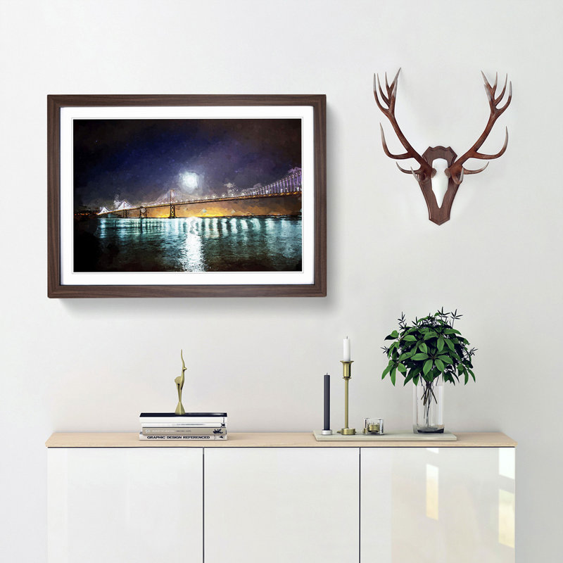 The San Francisco Oakland Bay Bridge in Abstract - Picture Frame Graphic Art Print, 40cm H x 60cm W x 2cm D, Walnut