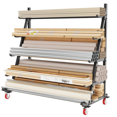 Heavy Duty Rolling Lumber Rack, 50" Wide Mobile Storage Cart for Conduit Pipe & Wood, Garage Workshop Organizer with Locking Casters