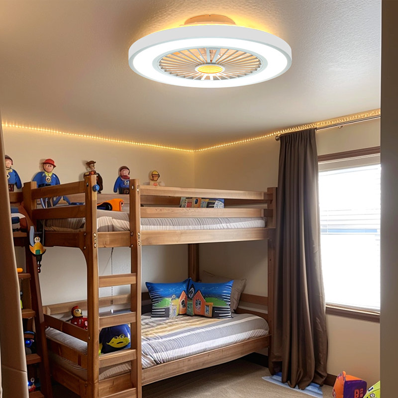 Kelman 22'' Flush Mount Ceiling Fan with Light and Remote, Dimmable, 1800K Nightlight/Backlight, White