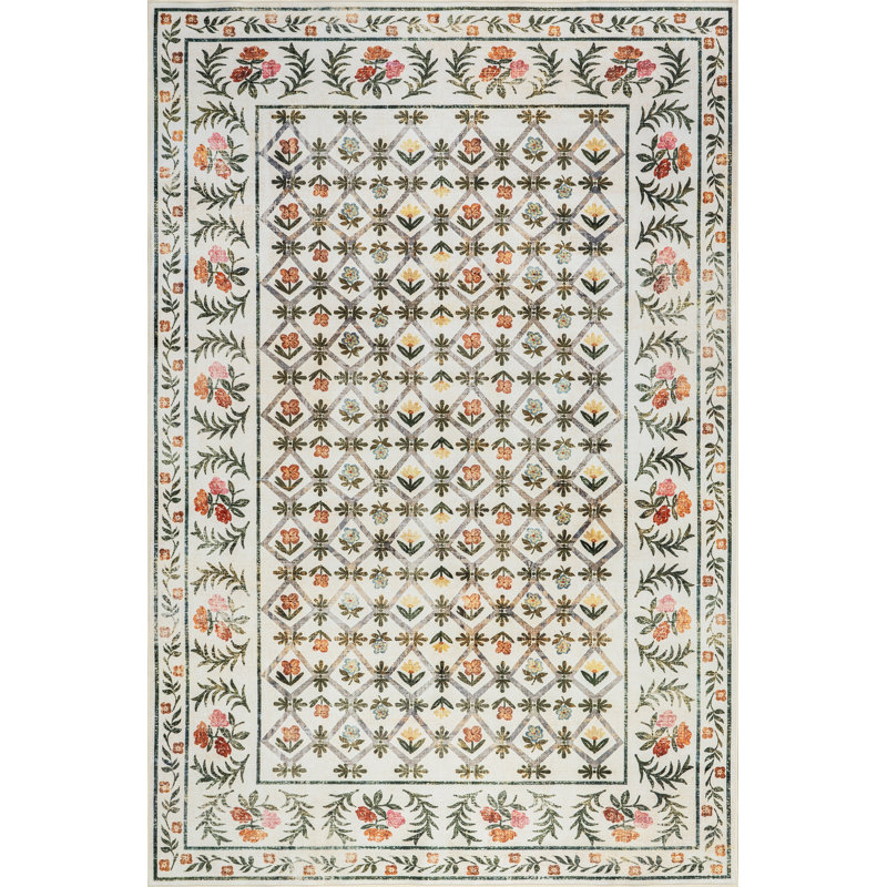  Erina Floral Washable Area Rug, Rectangle 5' x 8'