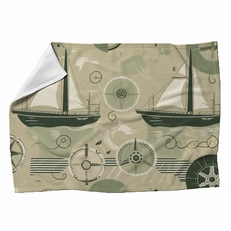 Machine Printed Throw Blanket, Geometric, 80" L x 60" W, Green/Beige