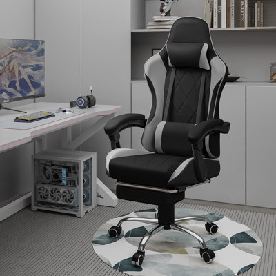 The Twillery Co. Adjustable Reclining Ergonomic Faux Leather Swiveling PC & Racing Game Chair with Footrest