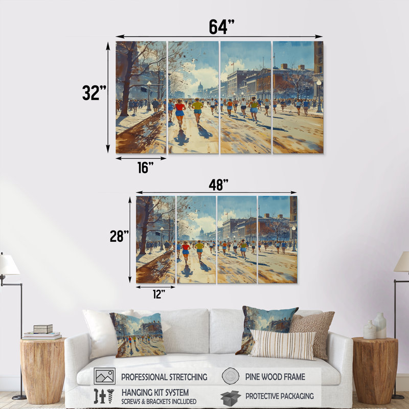 Courir le marathon à Boston - ensemble de reproductions d'art mural, H 32 po x l 64 po