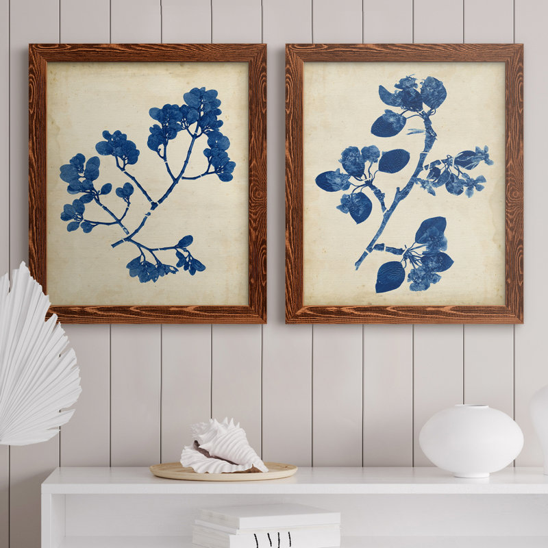 Indigo Leaf Study II, H 24 po x l 36 po x P 1,5 po, Cadre en papier gris, Blanc