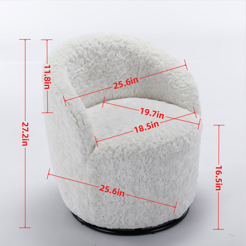 Fauteuil demi-tonneau avec accoudoirs pivotant en tissu de poils de lapin artificiel avec anneau en métal thermolaqué noir