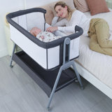 Scarletta Baby Bassinet Bedside Crib with Storage Basket and Wheels, Easy Folding Bed Side Sleeper Adjustable Height Portable Crib for Newborn