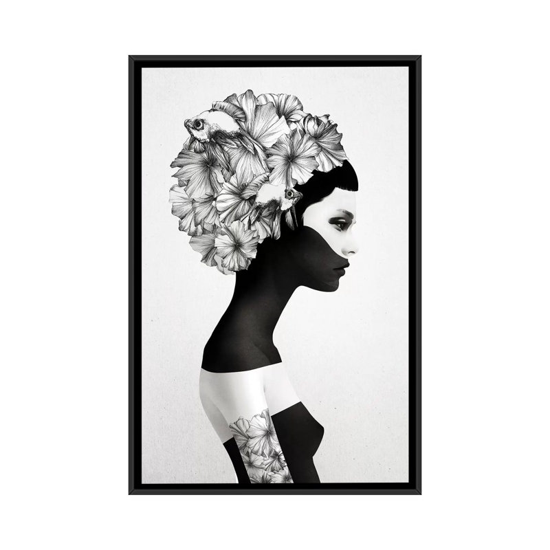 « marianna », impression sur toile tendue, H 26 po x l 18 po x P 1,5 po, Toile avec cadre noir, Pas de tapis