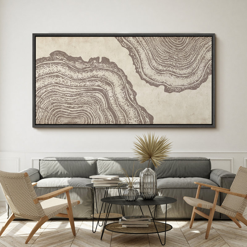 «Tree Ring» souche de bois abstraite texturée, rétro, décor neutre, très grande œuvre d'art encadrée, photos murales