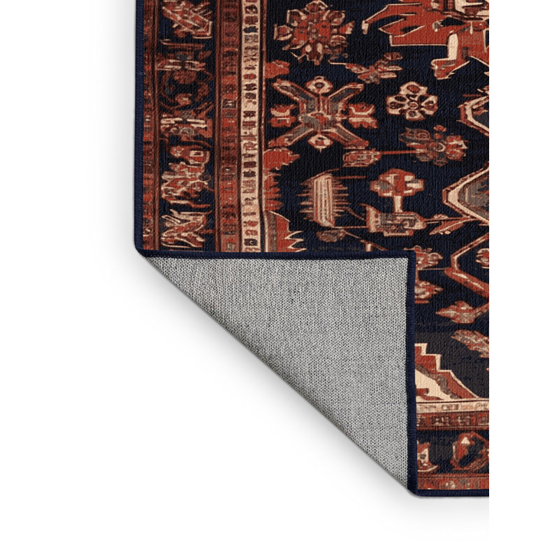 Tapis persan noir lavable à la machine, Carré 7 pi