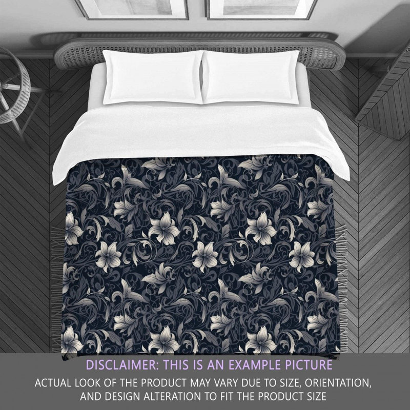 Machine Printed Comforter, Queen Comforter, Navy/Silver Floral