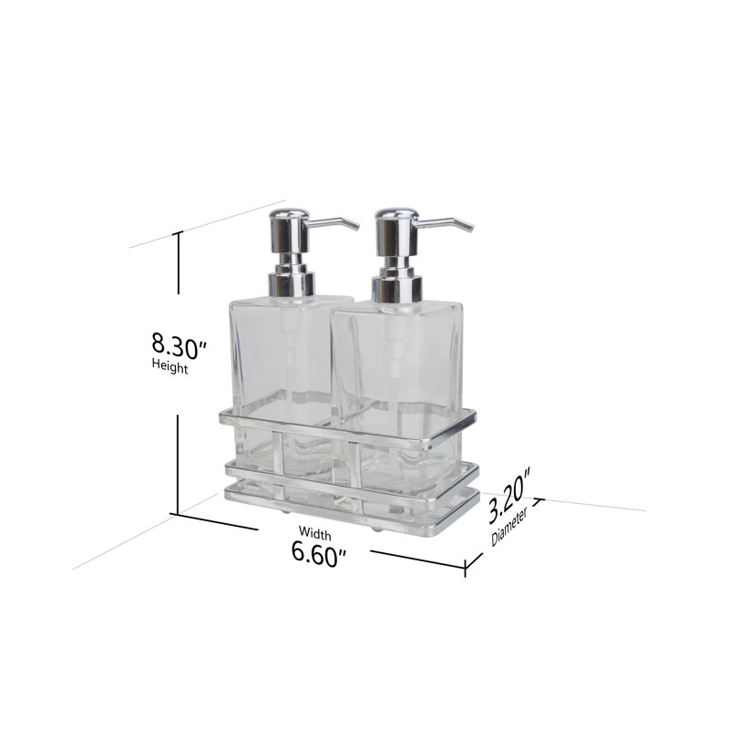 Ensemble de distributeur de savon 2 pièces avec plateau de rangement en métal Cicilia, Chrome