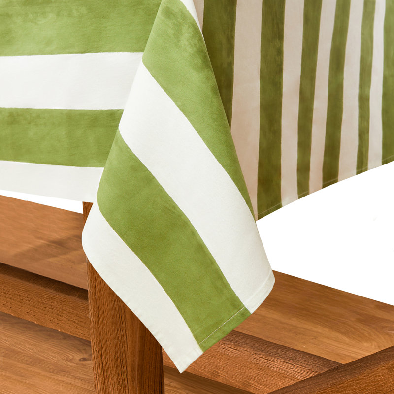 St. Tropez Handmade Striped Tablecloth, Vert, 86" L x 59" W