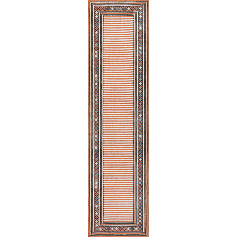 Hermindo High-Low Modern Diamond Border Orange/Ivory Indoor/Outdoor Rug, Runner 2'2" x 8'