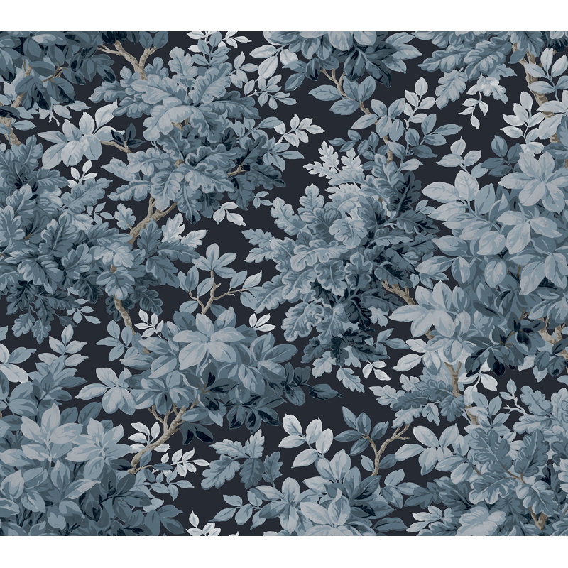 Papier peint à feuilles caduques Greenwood Moss, Bleu très foncé