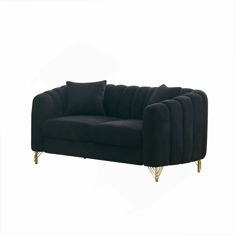 Oversized Chenille 3-Seater Sofa With Deep Seating, Tufted Design, And Gold Metal Legs For Modern Living Spaces., Black