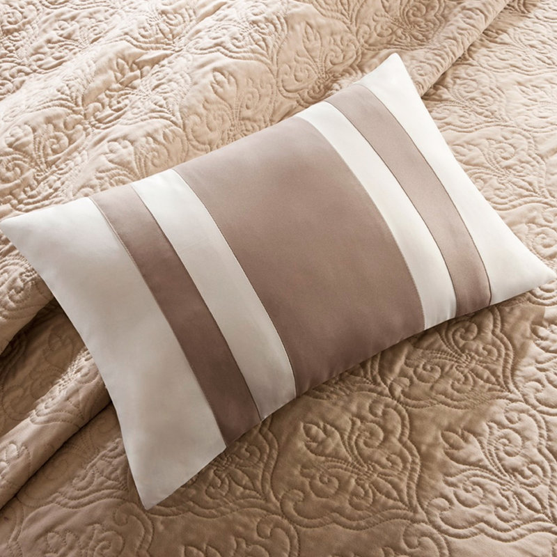 Ensemble de 7 pièces de courtepointe beige, coussins décoratifs Euro Medallion Design, Beige