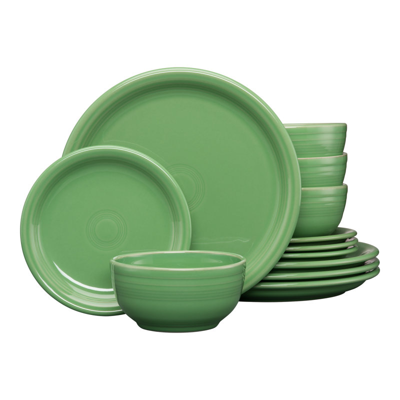 Meadow Green Ceramic 12-Piece Dinnerware Set, Service for 4