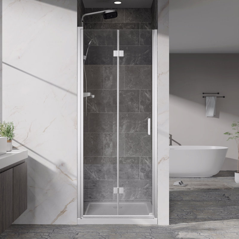 Shower Door  - 30"W X 72"H Frameless Design Bi-Fold Swing Opening Shower Door -1/4" (6Mm) Clear Tempered Glass, Chrome