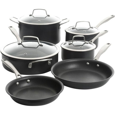 10-piece Hard Anodized Nonstick Aluminum Cookware Set With Even-heat Design