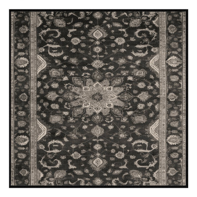 Tapis noir Tabriz lavable à la machine