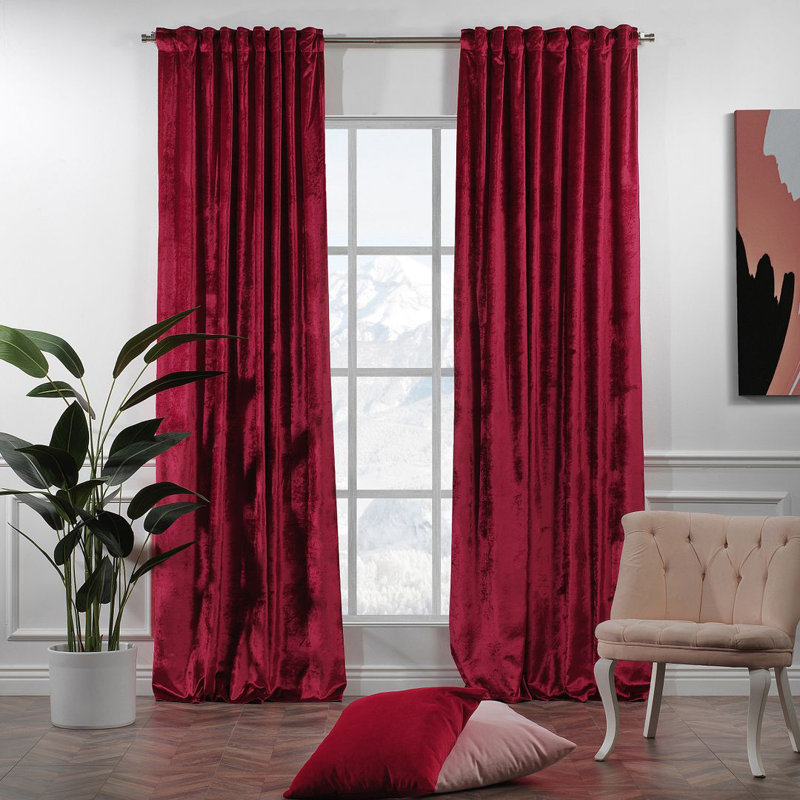Panneau de rideau simple doublé occultant en velours brillant extra large et très long, L 100 po x L 72 po, 30 rubis