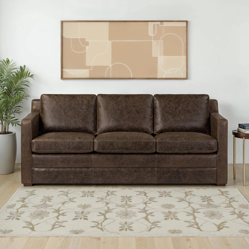Sorrento 78'' Full-Grain Genuine Leather Pull-Out Sleeper Sofa, Brown Stone