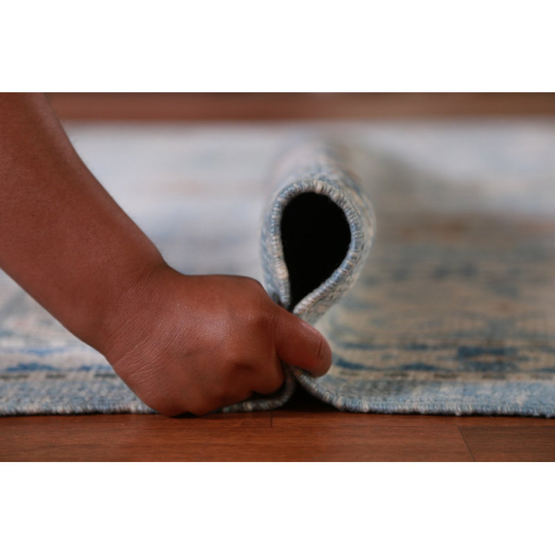 Tapis géométrique bleu Oushak 8 x 11