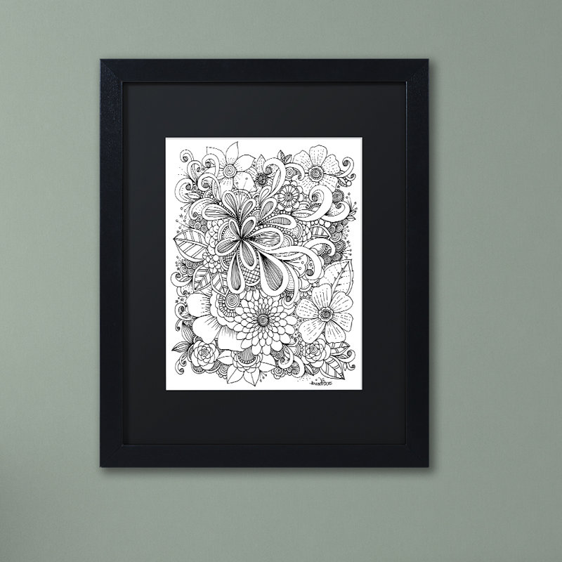 « zendoodle », impression sur toile encadrée, H 20 po x l 16 po x P 0,5 po, Noir, Toile avec cadre brun