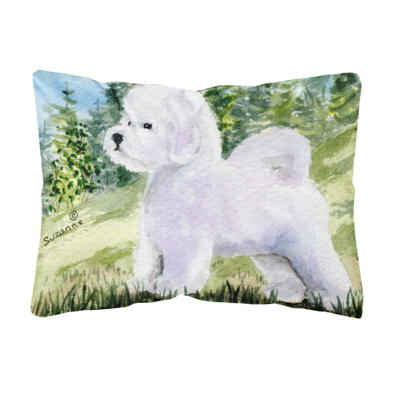 Coussin décoratif intérieur/extérieur vert/blanc bichon bichon frisé