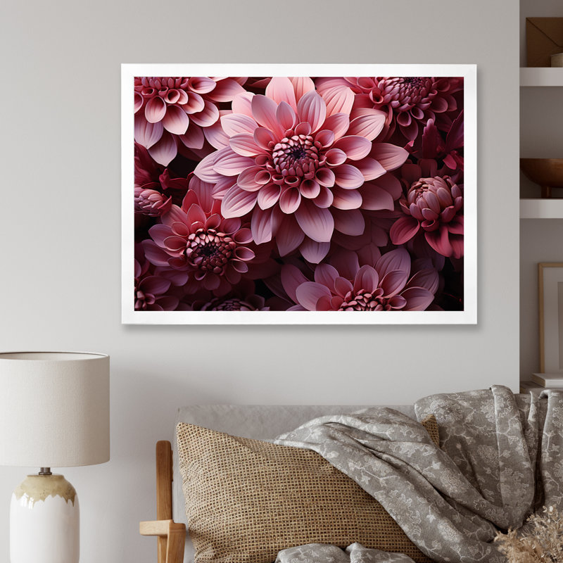 «Pink Mums Mesmerize I», reproduction d'art sur toile, Cadre simple blanc, H 30 po x l 40 po x P 1,5 po