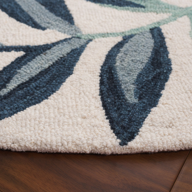 Jardin Tufted Wool Cotton Floral Rug in Ivory/Blue, Round 6'