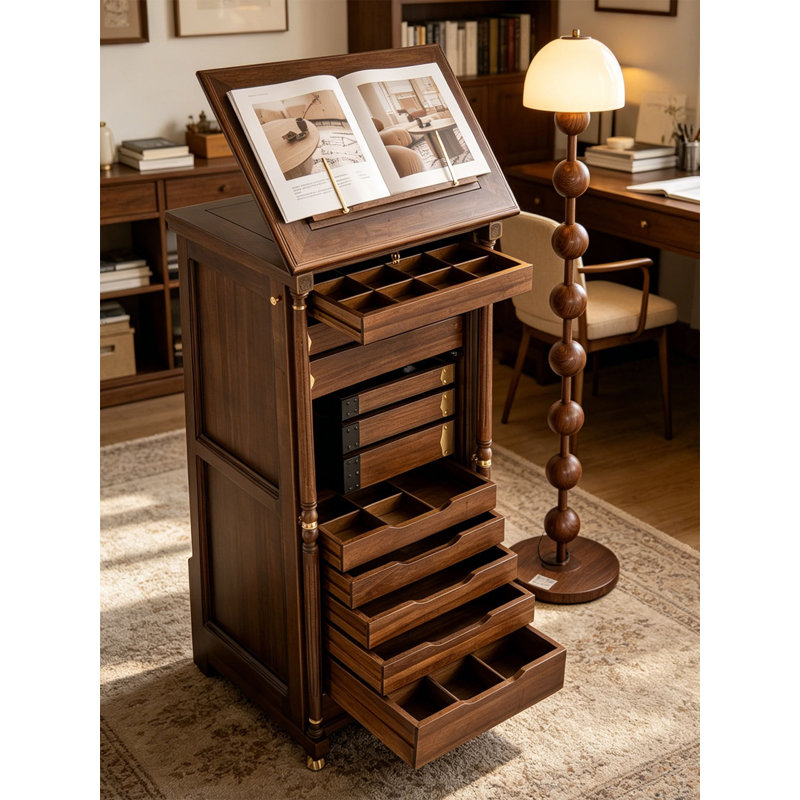 Armoire à bijoux rétro en noyer noir