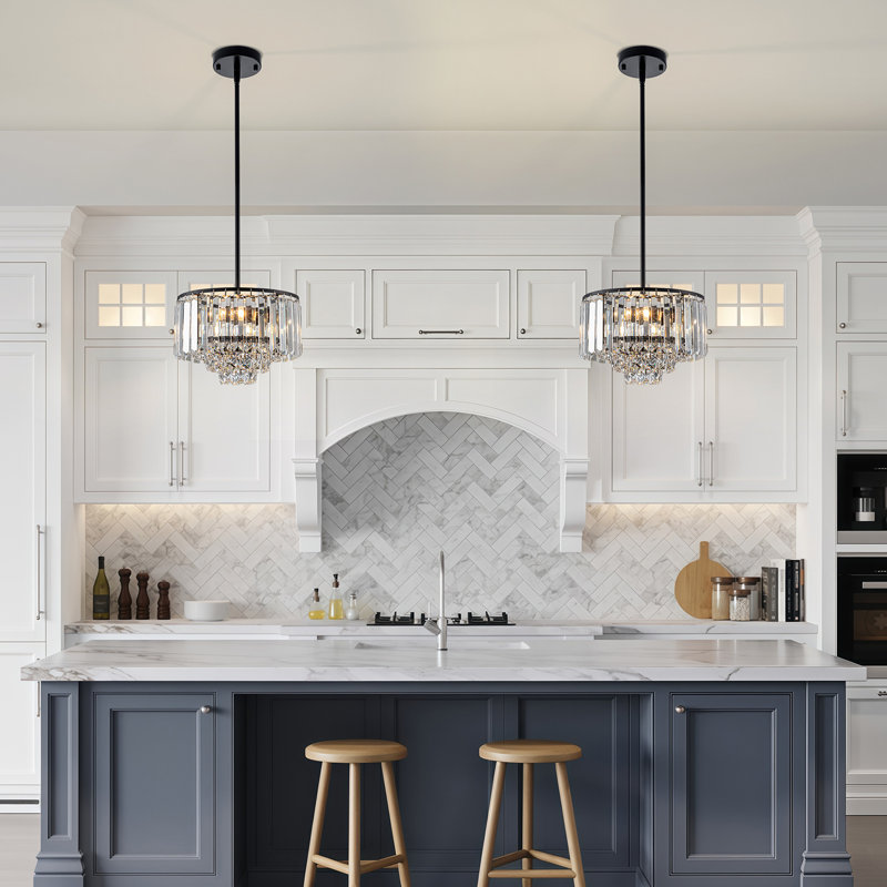 Lustre moderne en cristal à 4 niveaux, Noir mat, Deux lumières