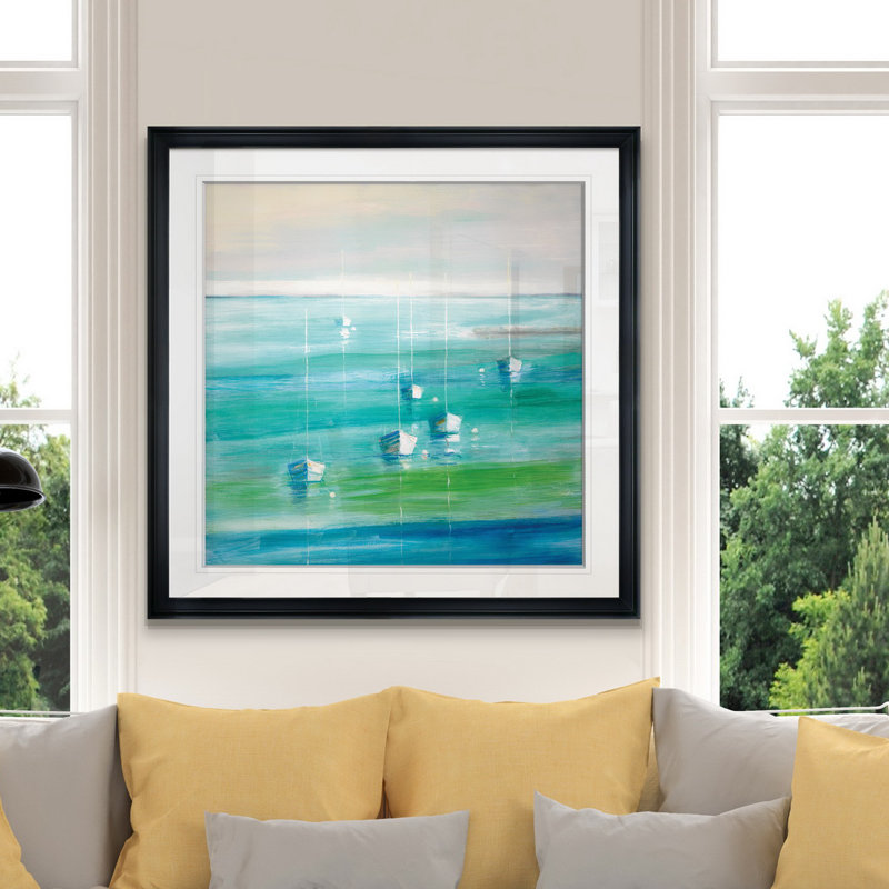 « marina del rey », peinture, H 16 po x l 16 po x P 1,5 po, Cadre noir